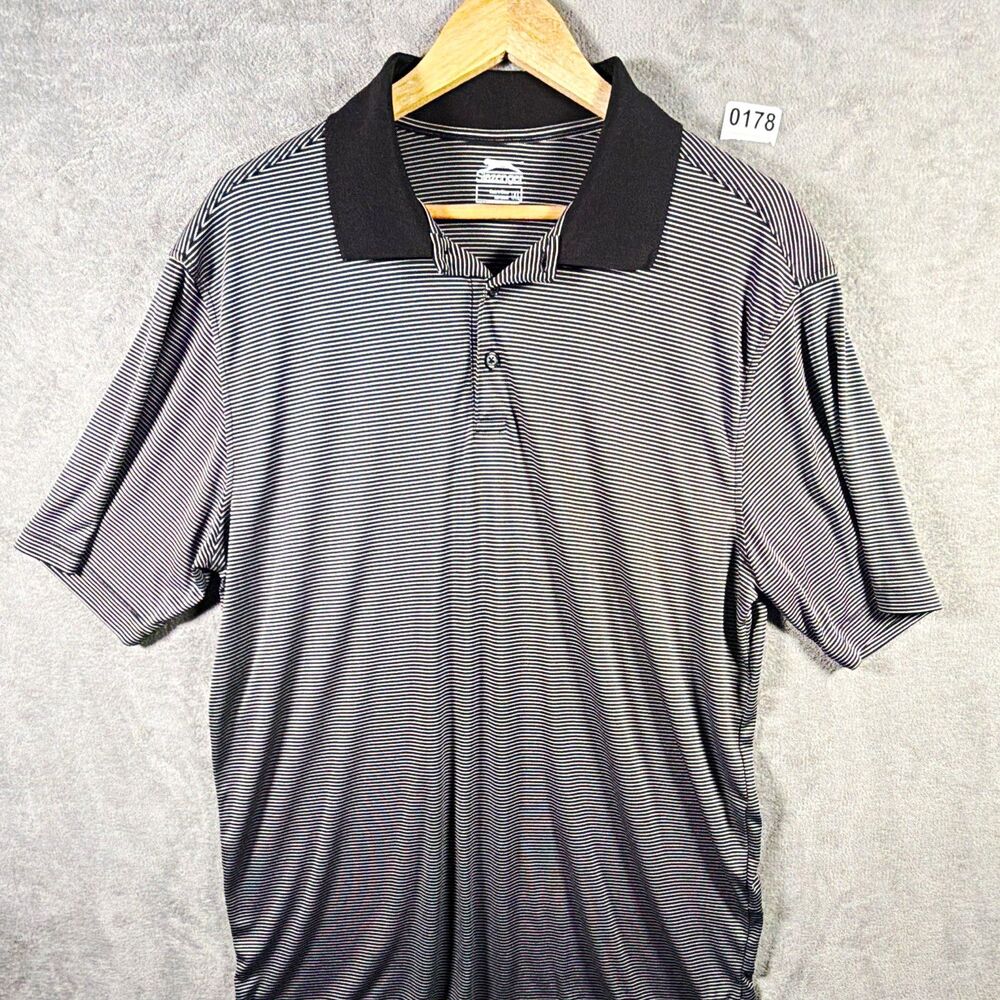 Slazenger Golf Men's XL Black White Striped Short Sleeve Polo Polyester